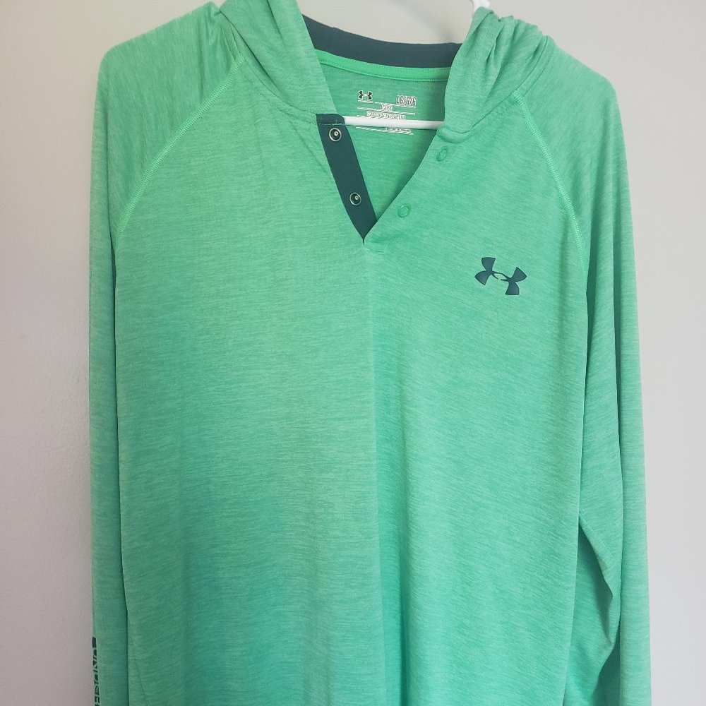 Under Armour Men's Long Sleeve Hooded Tee in Mint Green with Dark Teal Logo